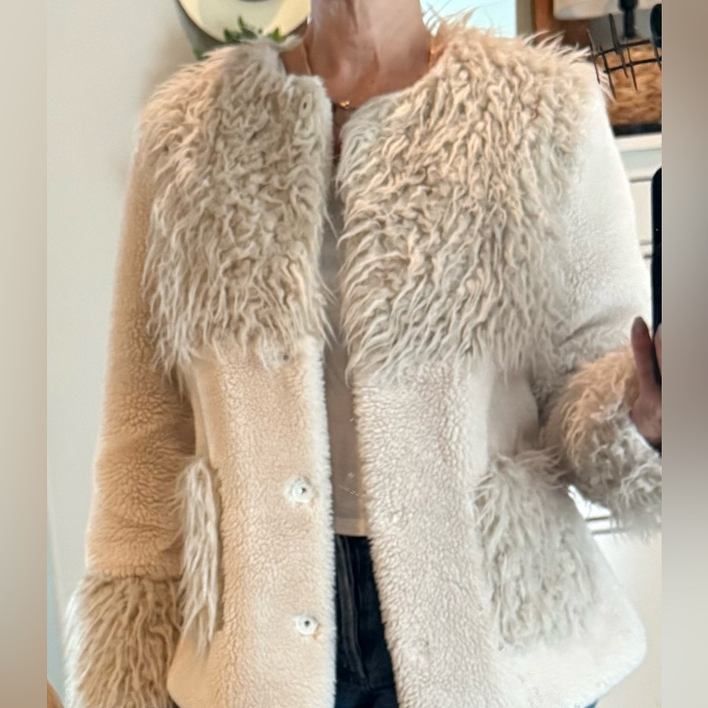 Women's Cream by Reccecca Taylor Faux Fur Jacket M